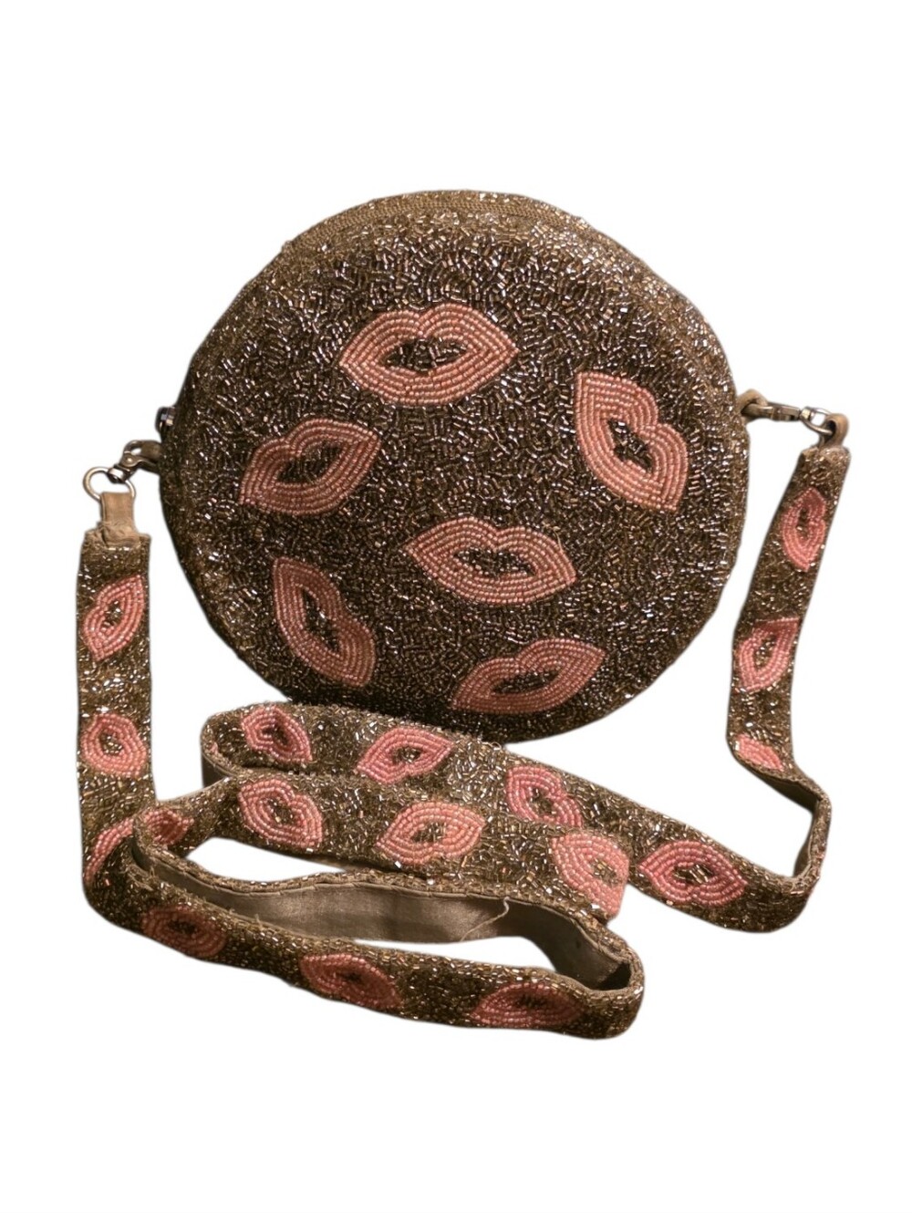 Tiana NY Born Lippy Beaded Round Crossbody Bag Pink Lips Y2K Made To Order